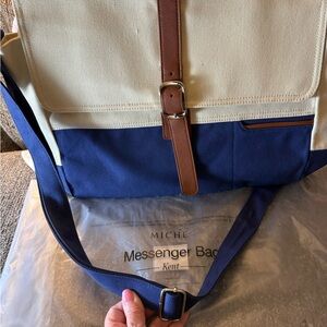 Miche Navy and Cream Messenger Bag, NEW!